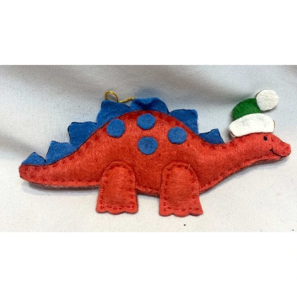 5 Felt Hand Made Vintage Dinosaur Ornaments